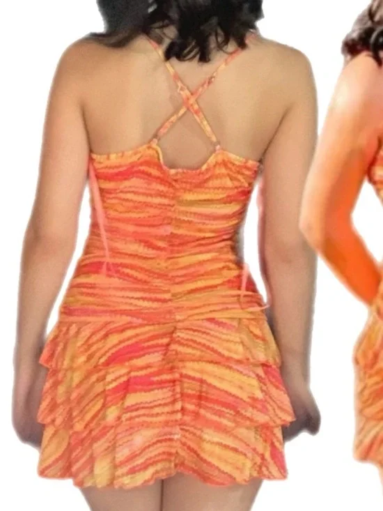 NEW wild fable Orange and Pink Striped Mini Dress Ruffle STRAPPY - Picture 5 of 6